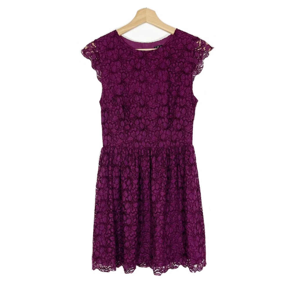 Aritzia Talula Magenta Floral Lace Mini Dress Scallop Cap Sleeves Sz 2